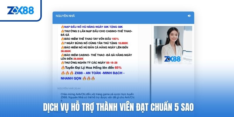 Dịch vụ hỗ trợ thành viên đạt chuẩn 5 sao